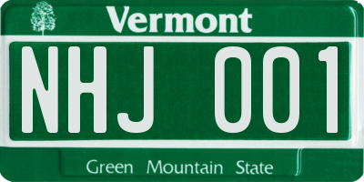 VT license plate NHJ001
