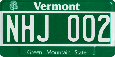 VT license plate NHJ002