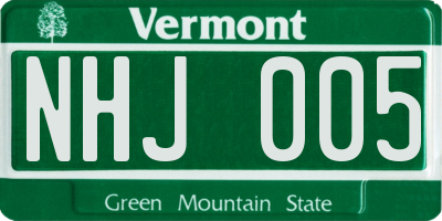 VT license plate NHJ005