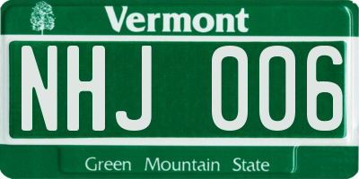 VT license plate NHJ006