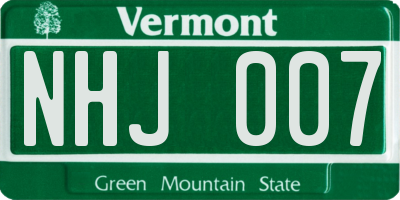 VT license plate NHJ007