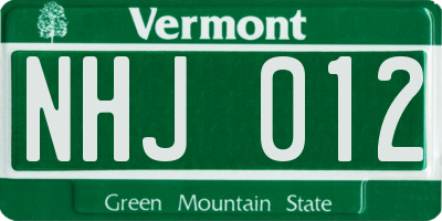 VT license plate NHJ012