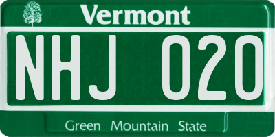 VT license plate NHJ020