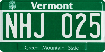 VT license plate NHJ025