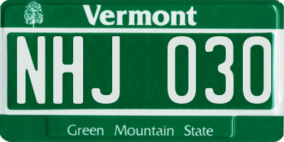 VT license plate NHJ030