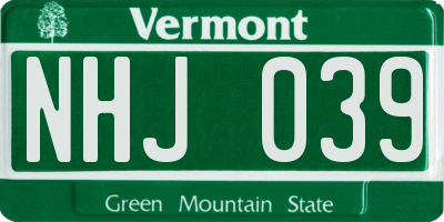 VT license plate NHJ039