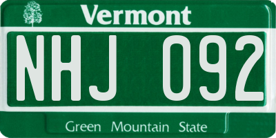 VT license plate NHJ092