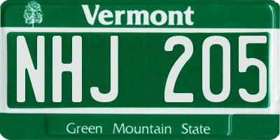 VT license plate NHJ205