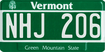 VT license plate NHJ206