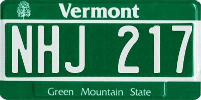 VT license plate NHJ217