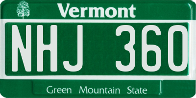 VT license plate NHJ360