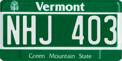 VT license plate NHJ403