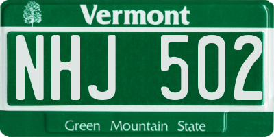 VT license plate NHJ502