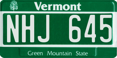 VT license plate NHJ645
