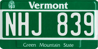 VT license plate NHJ839