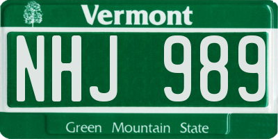 VT license plate NHJ989