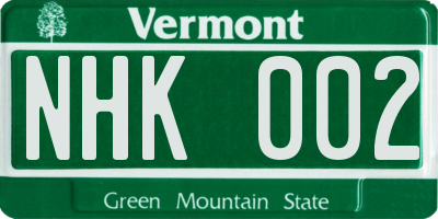 VT license plate NHK002