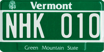 VT license plate NHK010