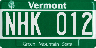 VT license plate NHK012