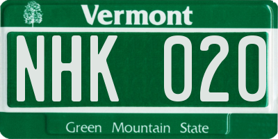 VT license plate NHK020