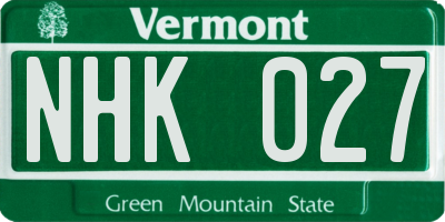 VT license plate NHK027