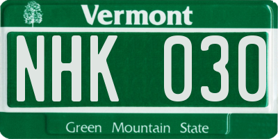 VT license plate NHK030