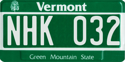 VT license plate NHK032