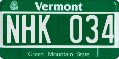 VT license plate NHK034