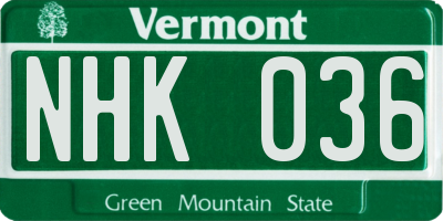 VT license plate NHK036