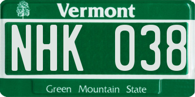 VT license plate NHK038