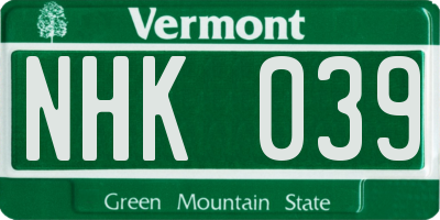 VT license plate NHK039