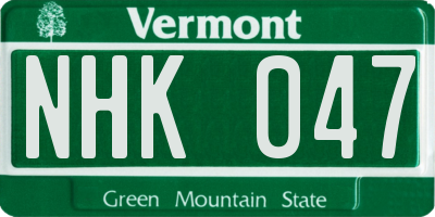 VT license plate NHK047