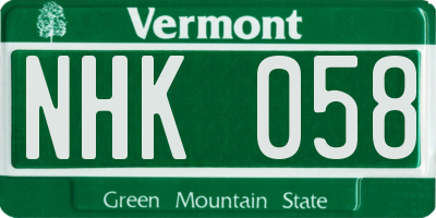 VT license plate NHK058
