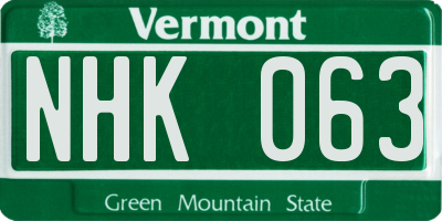VT license plate NHK063