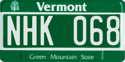 VT license plate NHK068