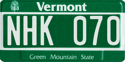 VT license plate NHK070