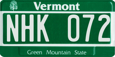 VT license plate NHK072