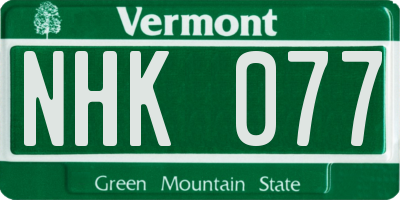 VT license plate NHK077