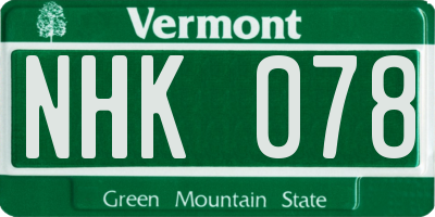 VT license plate NHK078