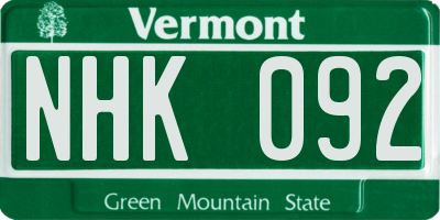 VT license plate NHK092