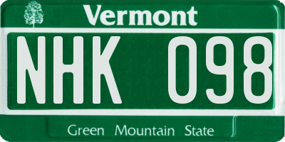 VT license plate NHK098
