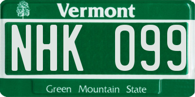 VT license plate NHK099