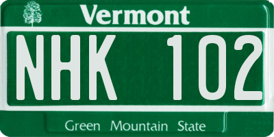 VT license plate NHK102