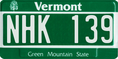 VT license plate NHK139
