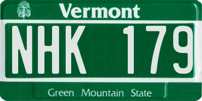 VT license plate NHK179