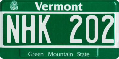 VT license plate NHK202