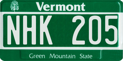 VT license plate NHK205