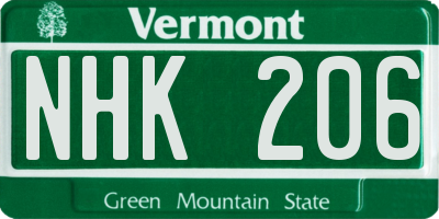 VT license plate NHK206