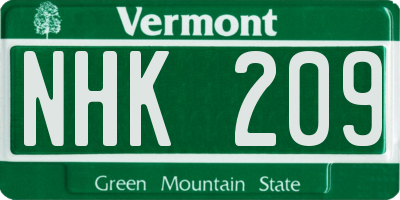 VT license plate NHK209