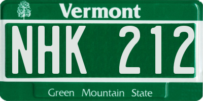 VT license plate NHK212